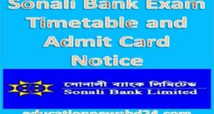 Sonali Bank Exam Timetable Admit Card Notice