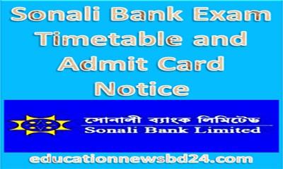 Sonali Bank Exam Timetable Admit Card Notice